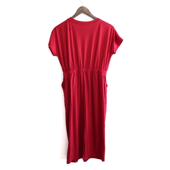 Red Cinched Waist T Shirt Dress Large Preowned - Picture 7 of 8
